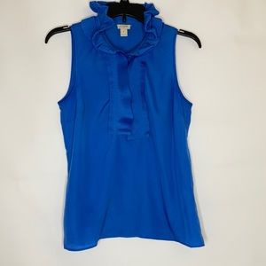 J Crew Royal Blue Sleeveless Top Pleated Collar